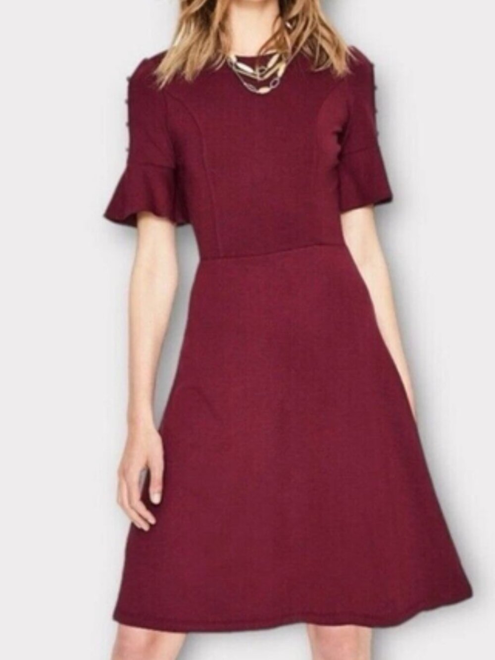 BODEN Alexis Jersey Ponte Dress 16L Burgundy Mulled Wine Flutter Sleeve